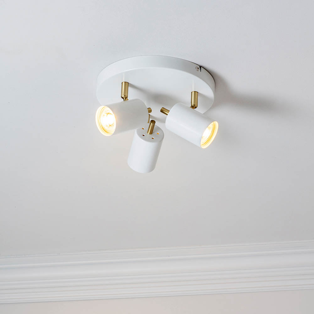 Endon Gull 3 Light Spot Light - Matt White Paint & Satin Brass Plate