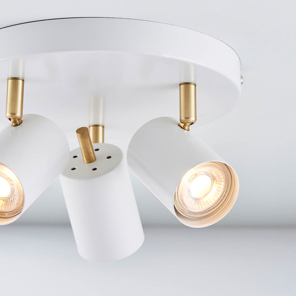 Endon Gull 3 Light Spot Light - Matt White Paint & Satin Brass Plate