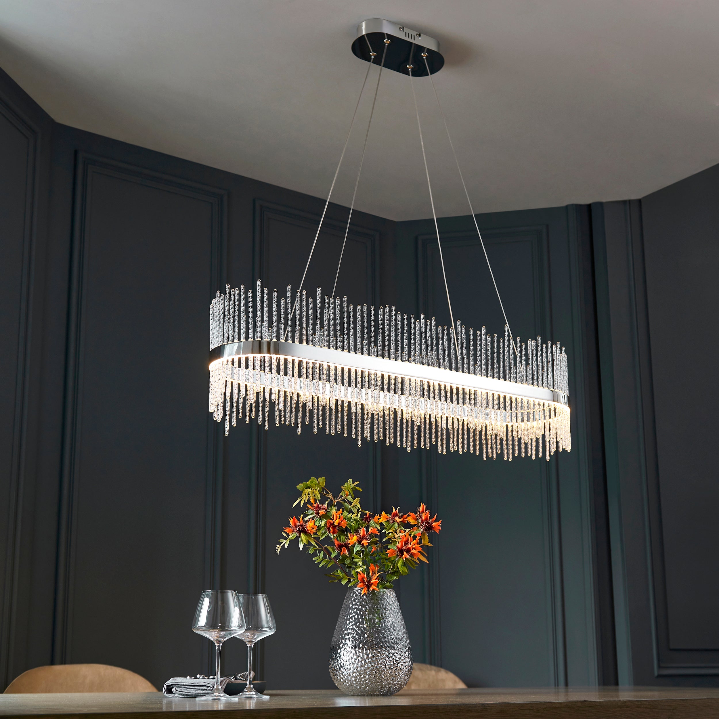 Utopia Twist Linear Pendant - Chrome Plate & Clear Glass