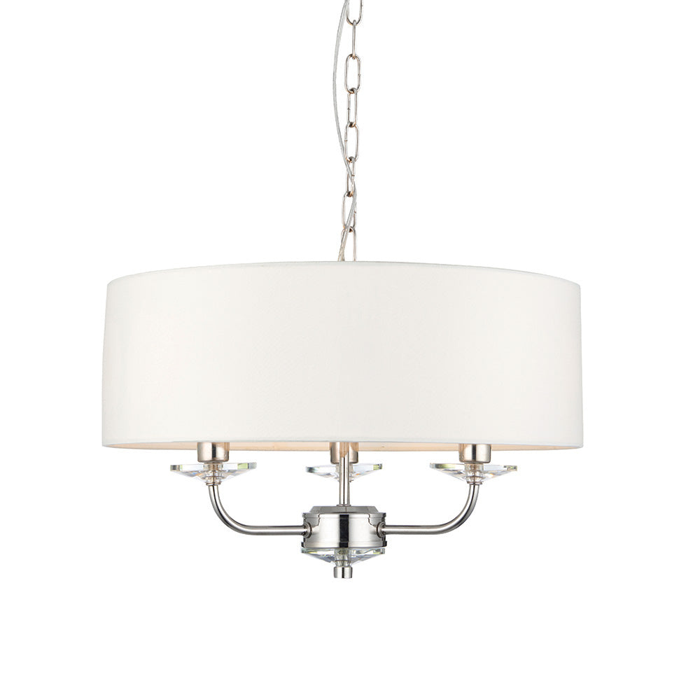 Endon Nixon 3 Light Pendant - Bright Nickel Plate & Vintage White Fabric