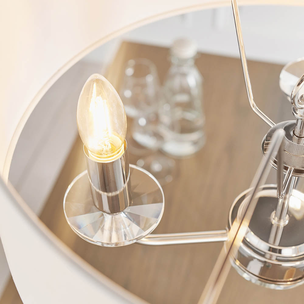Endon Nixon 3 Light Pendant - Bright Nickel Plate & Vintage White Fabric