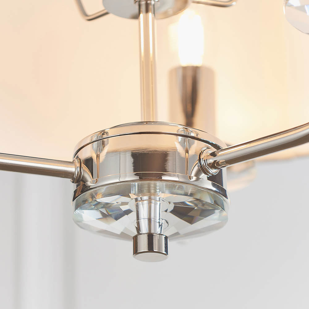 Endon Nixon 3 Light Pendant - Bright Nickel Plate & Vintage White Fabric