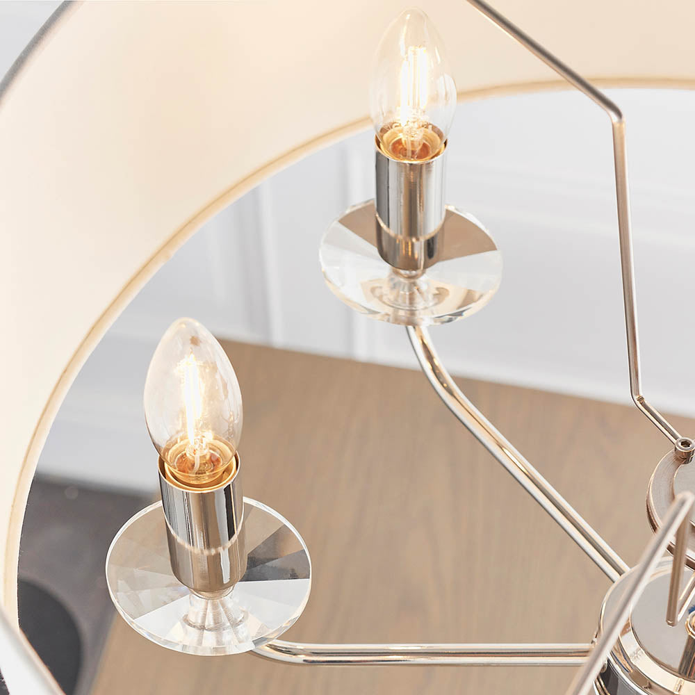 Endon Nixon 6 Light Pendant - Bright Nickel Plate & Vintage White Fabric