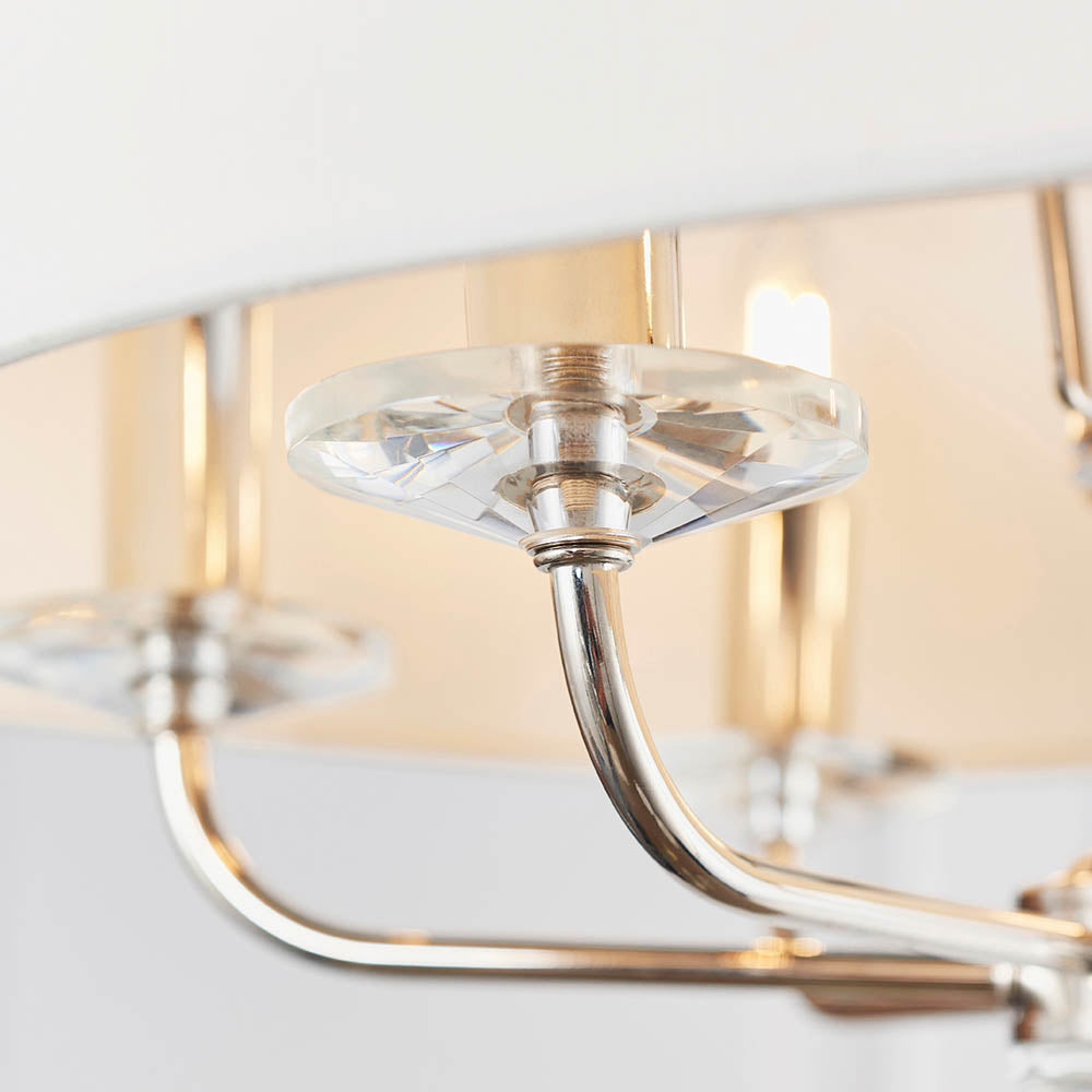 Endon Nixon 6 Light Pendant - Bright Nickel Plate & Vintage White Fabric