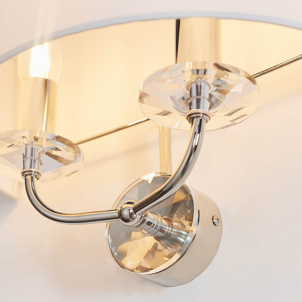 Endon Nixon 2 Light Wall Light - Bright Nickel Plate & Vintage White Fabric