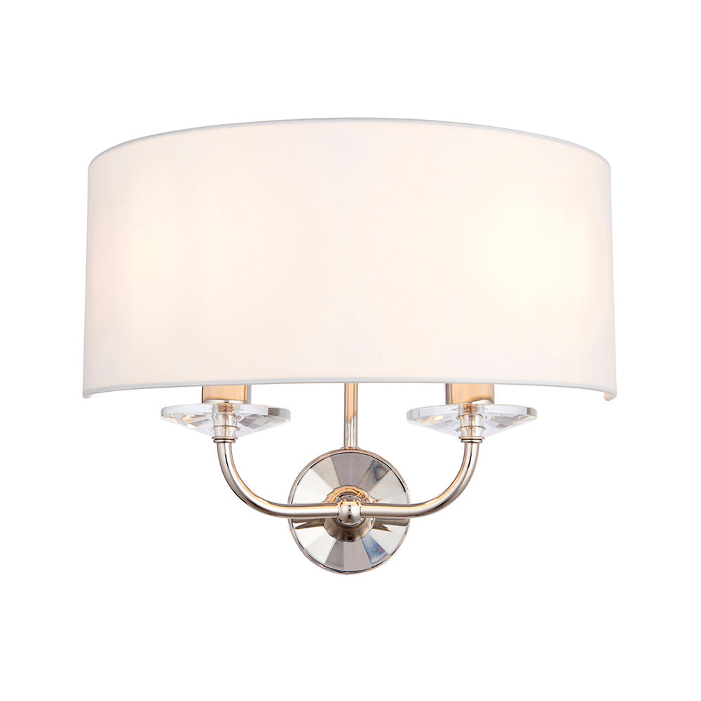 Endon Nixon 2 Light Wall Light - Bright Nickel Plate & Vintage White Fabric