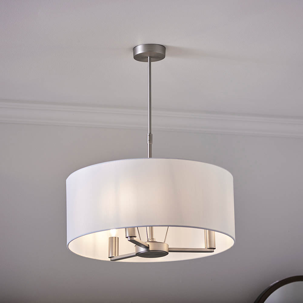 Endon Daley 3 Light Pendant - Matt Nickel & Vintage White Faux Silk