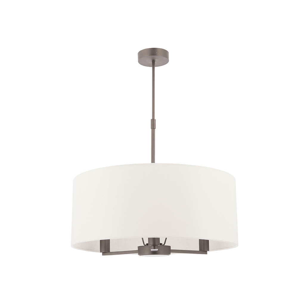 Endon Daley 3 Light Pendant - Matt Nickel & Vintage White Faux Silk