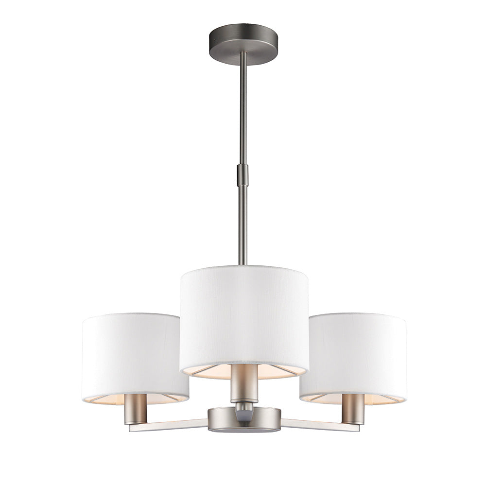 Endon Daley 3 Light Arm Pendant - Matt Nickel & Vintage White Faux Silk