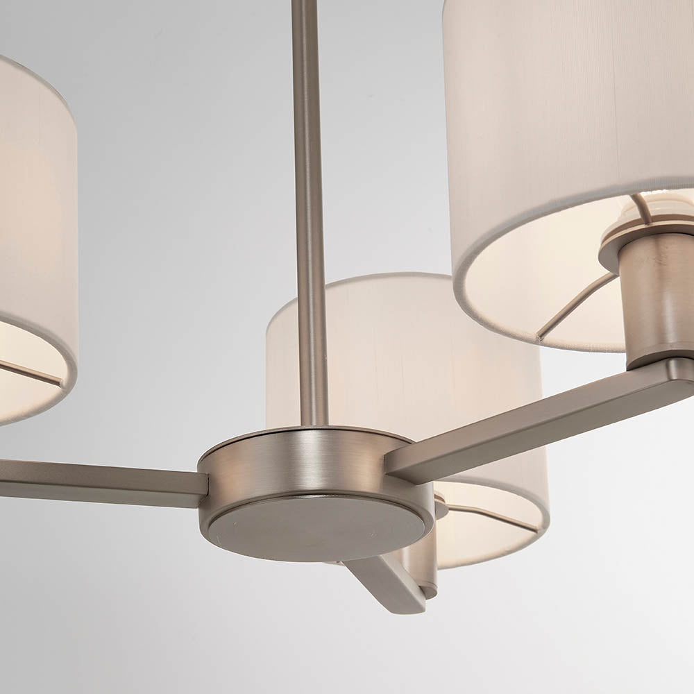 Endon Daley 3 Light Arm Pendant - Matt Nickel & Vintage White Faux Silk