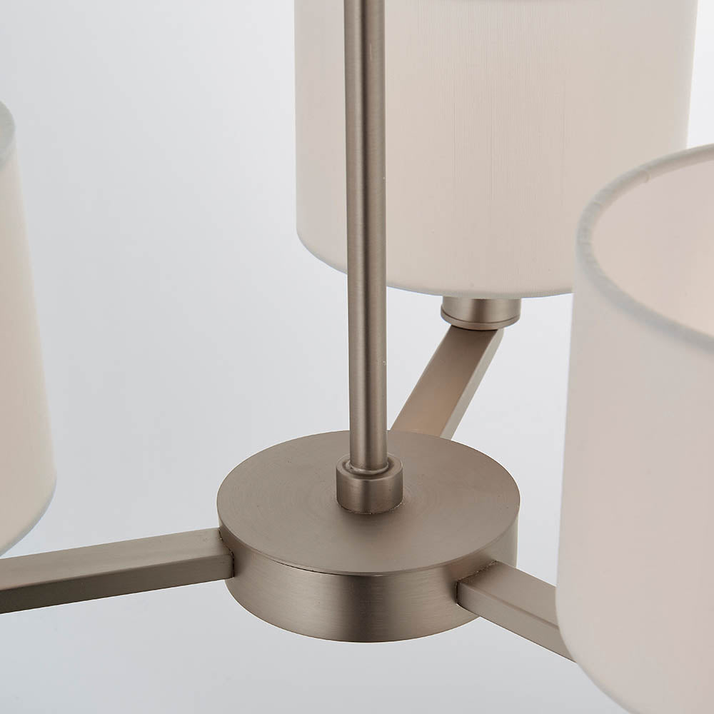 Endon Daley 3 Light Arm Pendant - Matt Nickel & Vintage White Faux Silk