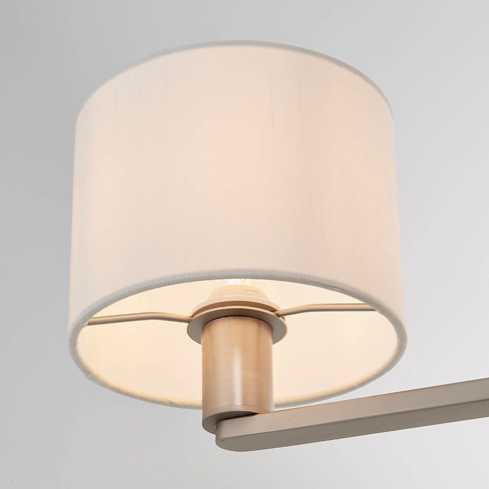 Endon Daley 3 Light Arm Pendant - Matt Nickel & Vintage White Faux Silk