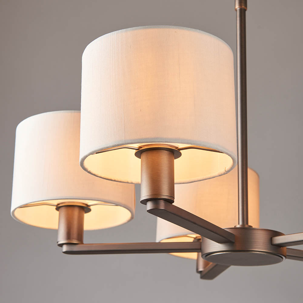 Endon Daley 5 Light Arm Pendant - Matt Nickel & Vintage White Faux Silk