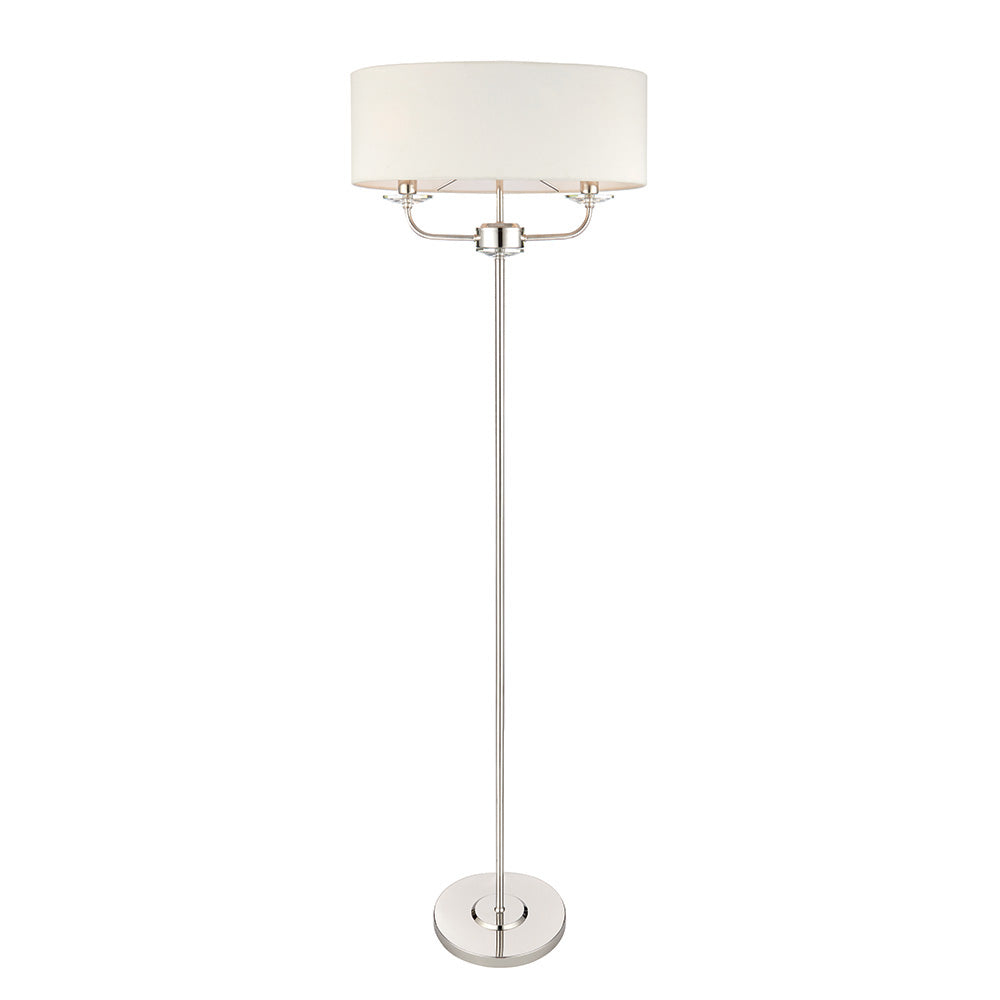 Endon Nixon 2 Light Floor Lamp - Bright Nickel Plate & Vintage White Fabric
