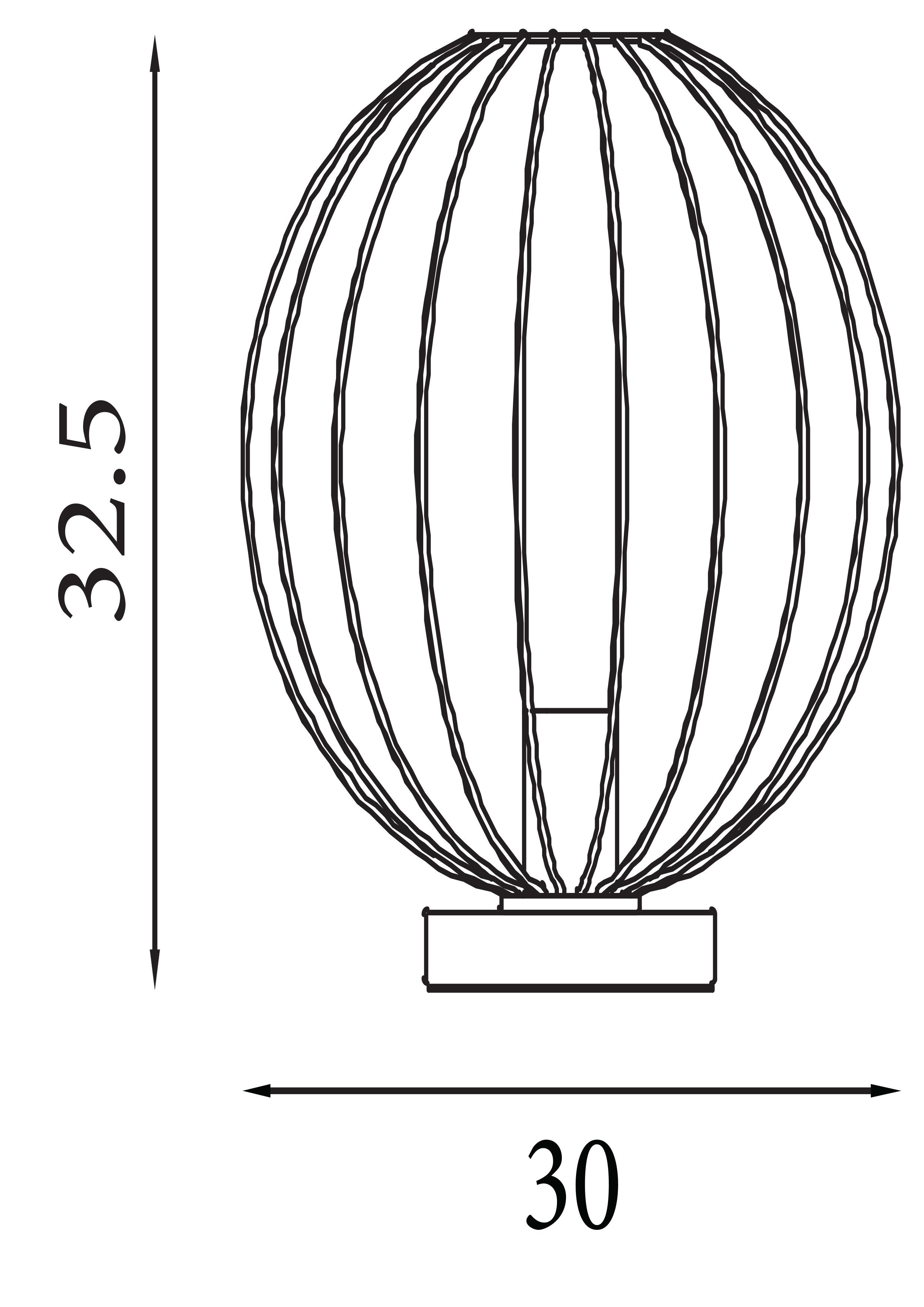 Technical line drawing of the Searchlight Rondo table lamp showing a 32.5cm shade height and a 30cm shade width