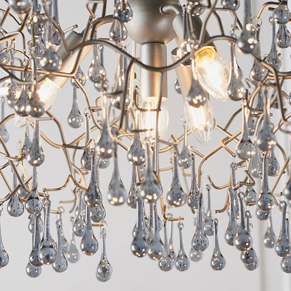 Utopia Drip 4 Light Pendant Chandelier - Aged Silver With Smoked Grey Tinted Glass - 75cm Diameter