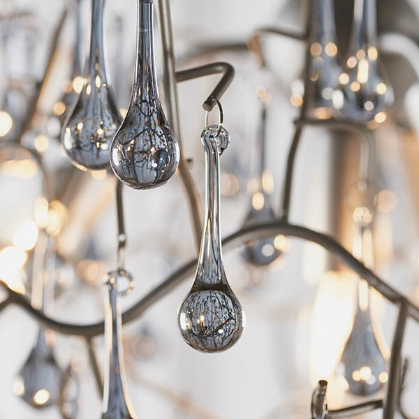 Utopia Drip 4 Light Pendant Chandelier - Aged Silver With Smoked Grey Tinted Glass - 75cm Diameter