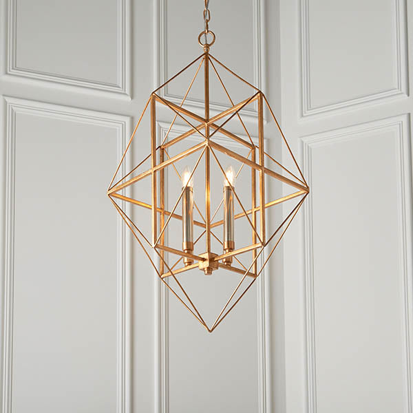 Utopia Frame 4 Light Pendant - Antique Gold With Silver Leaf - 57cm Diameter