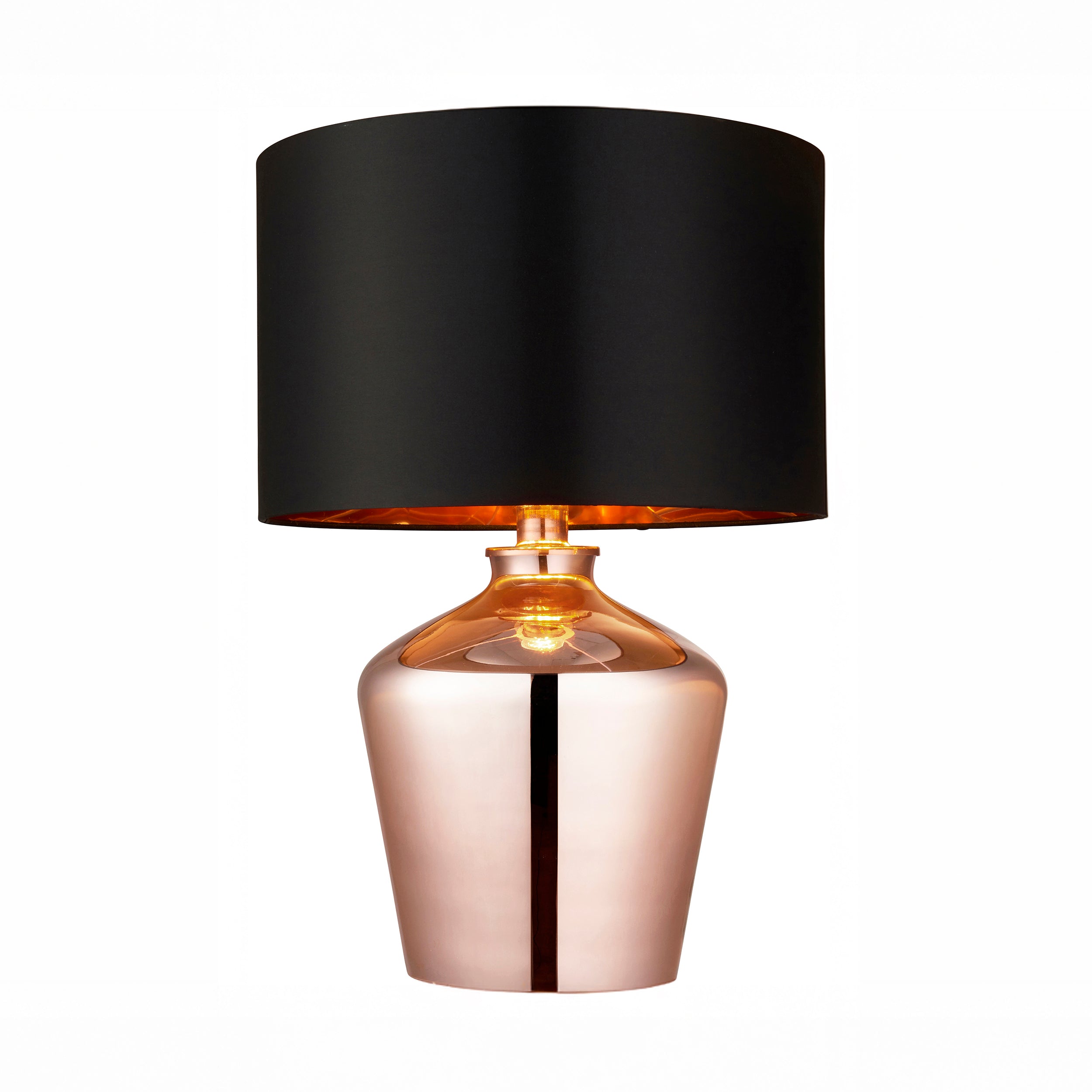 Endon Waldorf Single Light Table Lamp - Copper Glass & Black Fabric