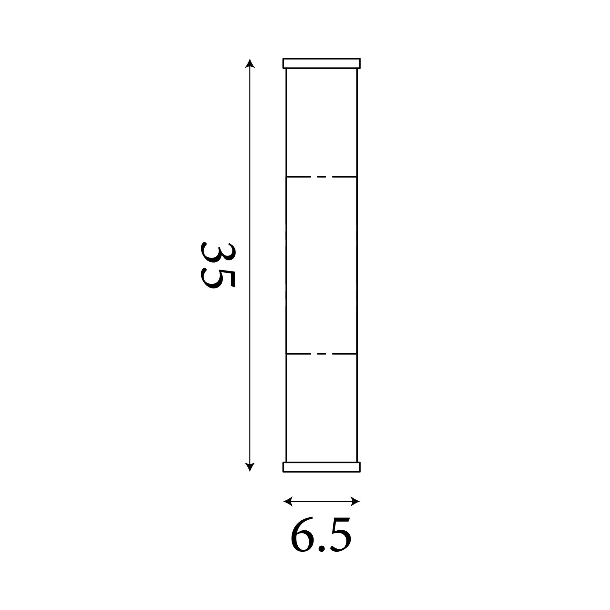 Technical line drawing of the Wales LED wall light showing dimensions of 35cm height by 6.5cm width