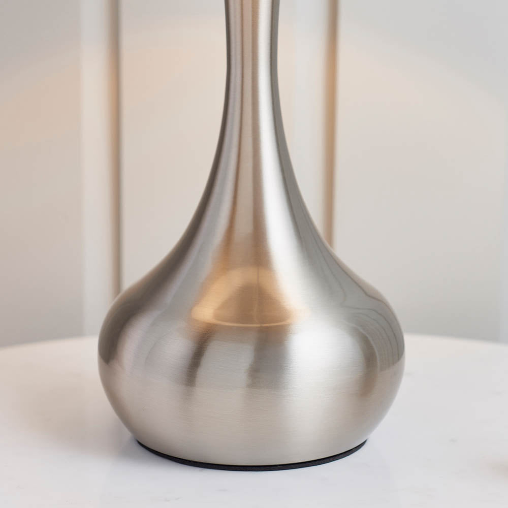 Endon Piccadilly Single Light Table Lamp - Satin Nickel Plate & Grey & Silver Fabric