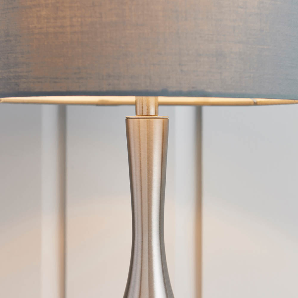Endon Piccadilly Single Light Table Lamp - Satin Nickel Plate & Grey & Silver Fabric