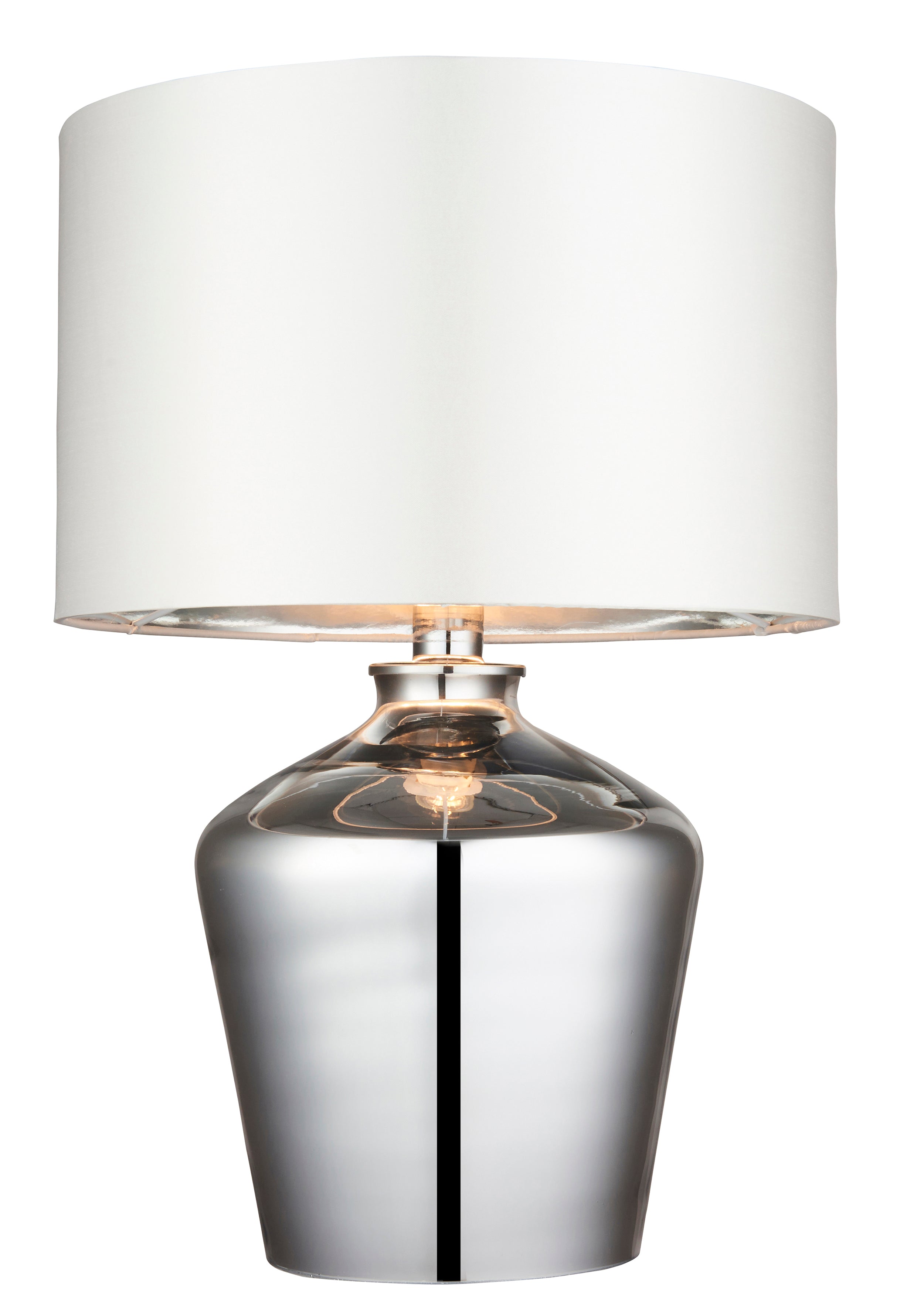 Endon Waldorf Single Light Table Lamp - Chrome Glass & Ivory Fabric