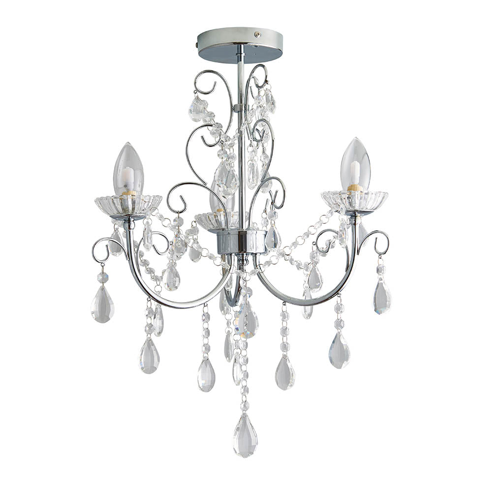 Endon Tabitha 3 Light Semi Flush Fitting - Chrome Plate & Clear Crystal