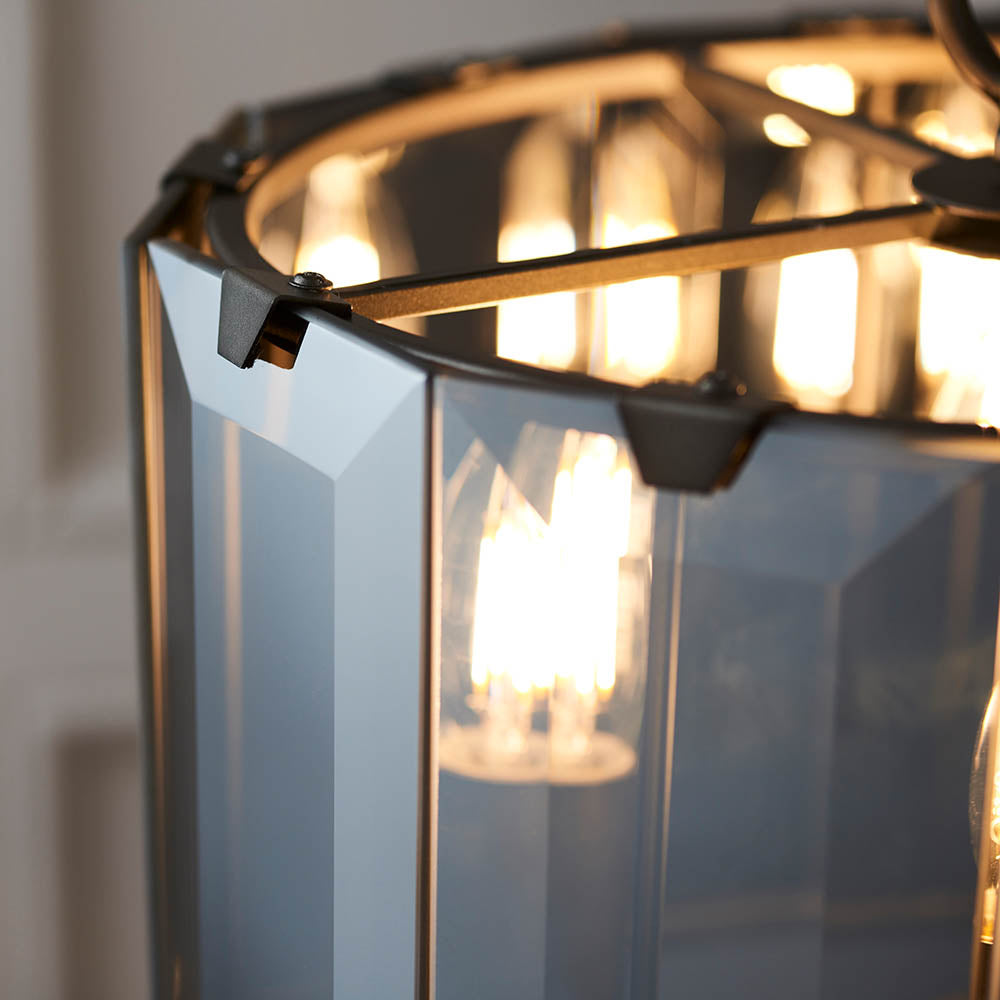 Endon Clooney 4 Light Pendant - Matt Grey & Silver & Smoked Bevelled Glass