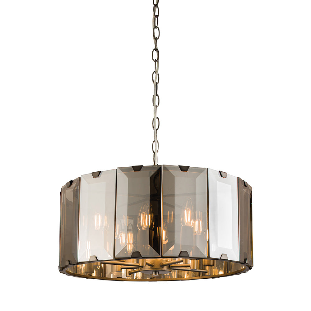 Endon Clooney 8 Light Pendant - Matt Grey & Silver & Smoked Bevelled Glass