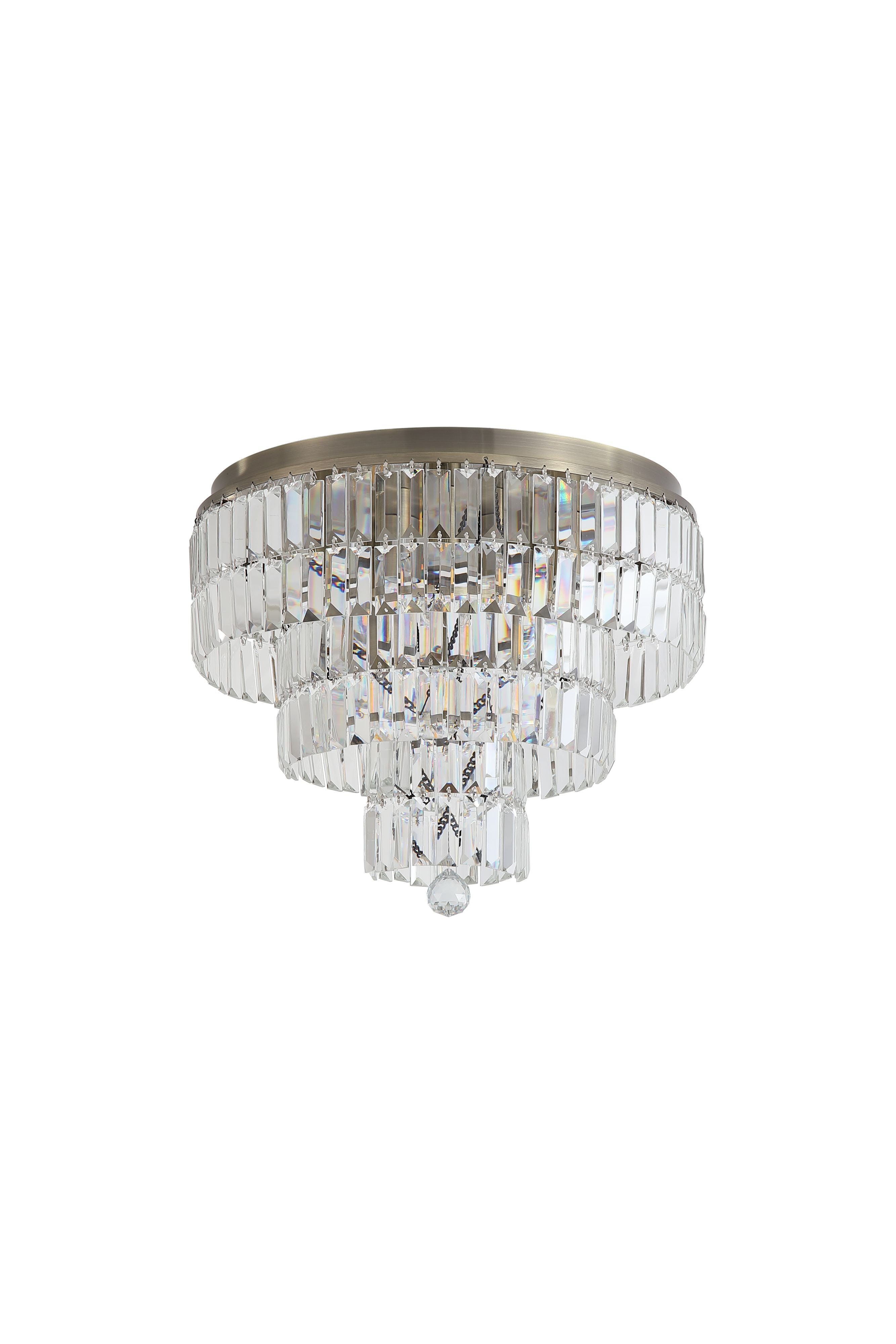 Searchlight Empire 6 Light Flush ceiling light in antique brass and clear crystal, unlit studio shot