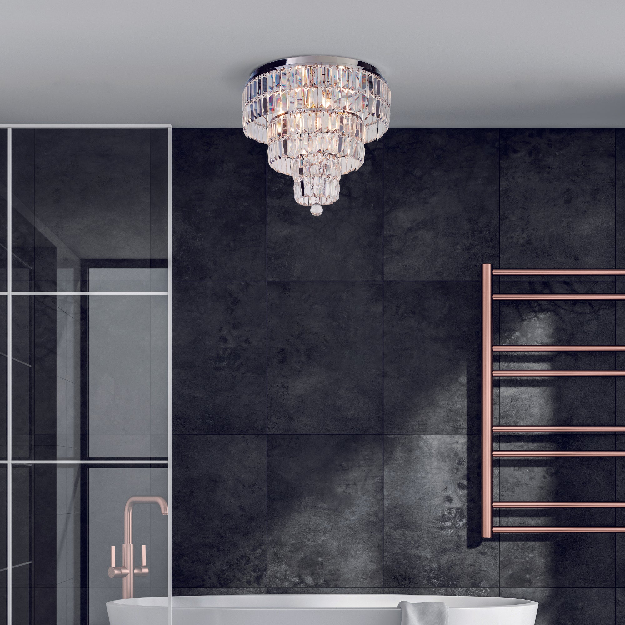 Searchlight Edith 6 Light IP44 Ceiling Light - Chrome & Clear Glass