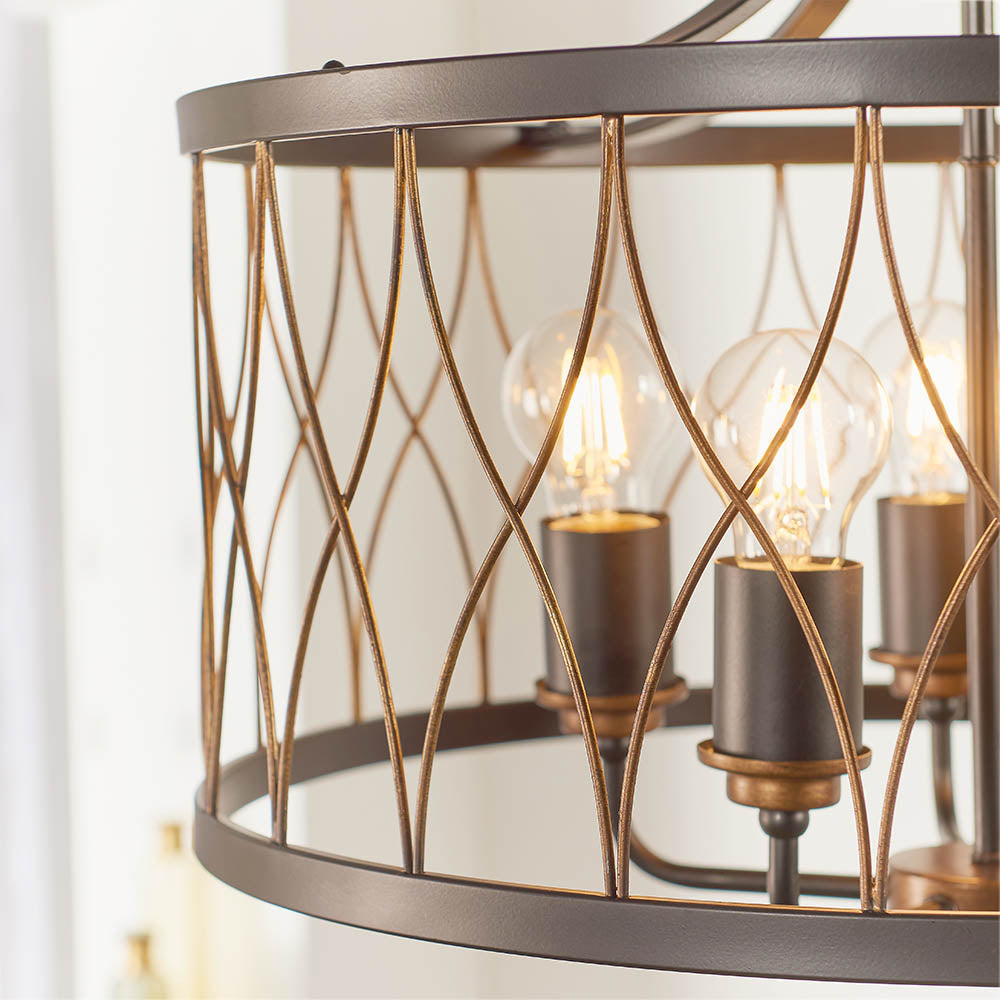 Endon Heston 5 Light Pendant - Matt Black & Rustic Bronze Paint