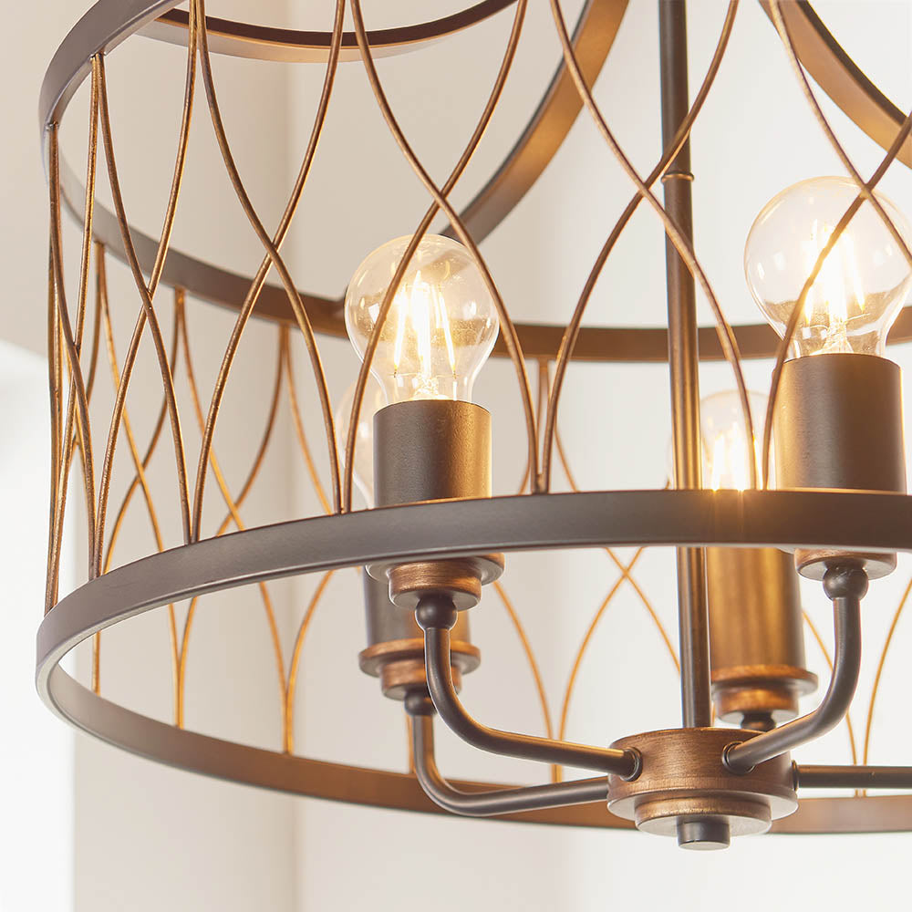 Endon Heston 5 Light Pendant - Matt Black & Rustic Bronze Paint
