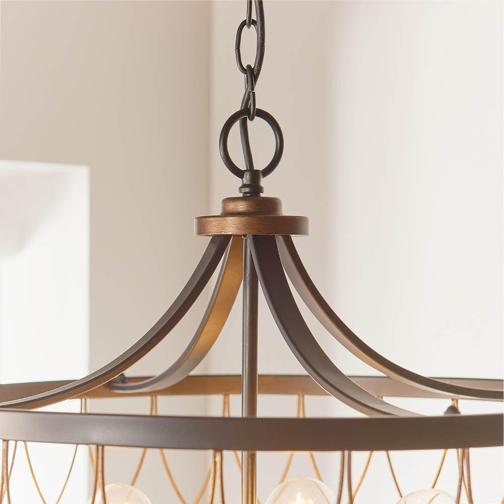 Endon Heston 5 Light Pendant - Matt Black & Rustic Bronze Paint