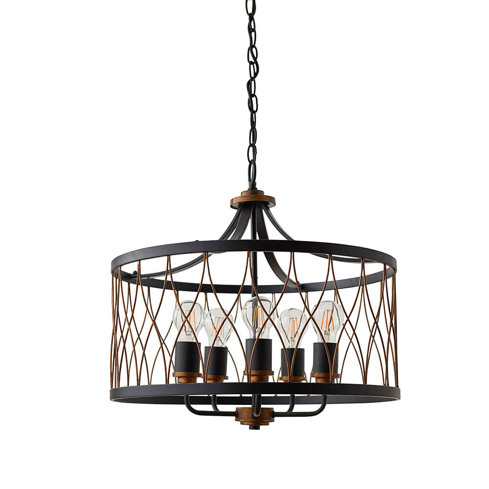 Endon Heston 5 Light Pendant - Matt Black & Rustic Bronze Paint