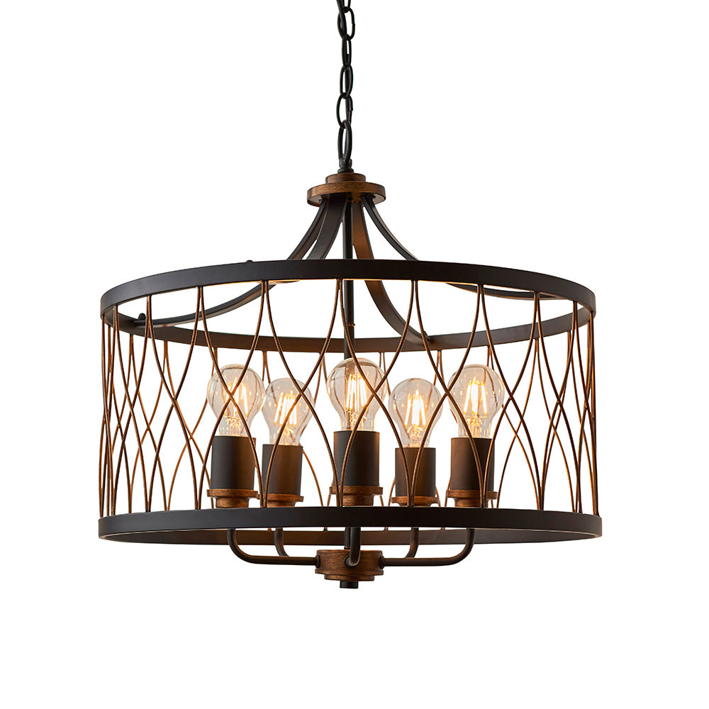 Endon Heston 5 Light Pendant - Matt Black & Rustic Bronze Paint