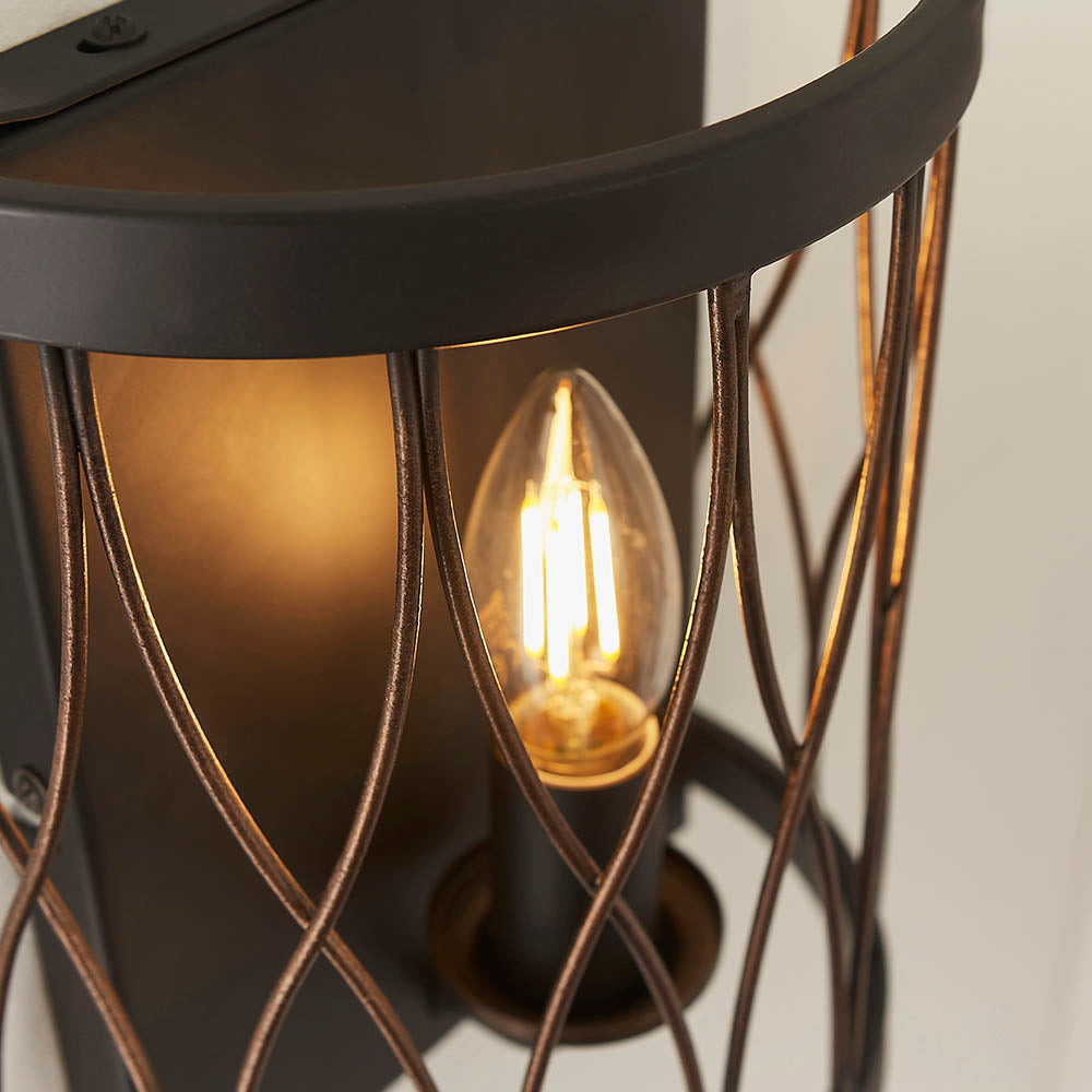 Endon Heston Single Light Wall Light - Matt Black & Rustic Bronze Paint