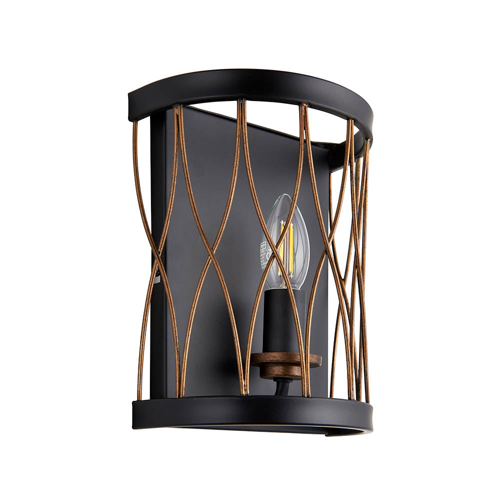 Endon Heston Single Light Wall Light - Matt Black & Rustic Bronze Paint