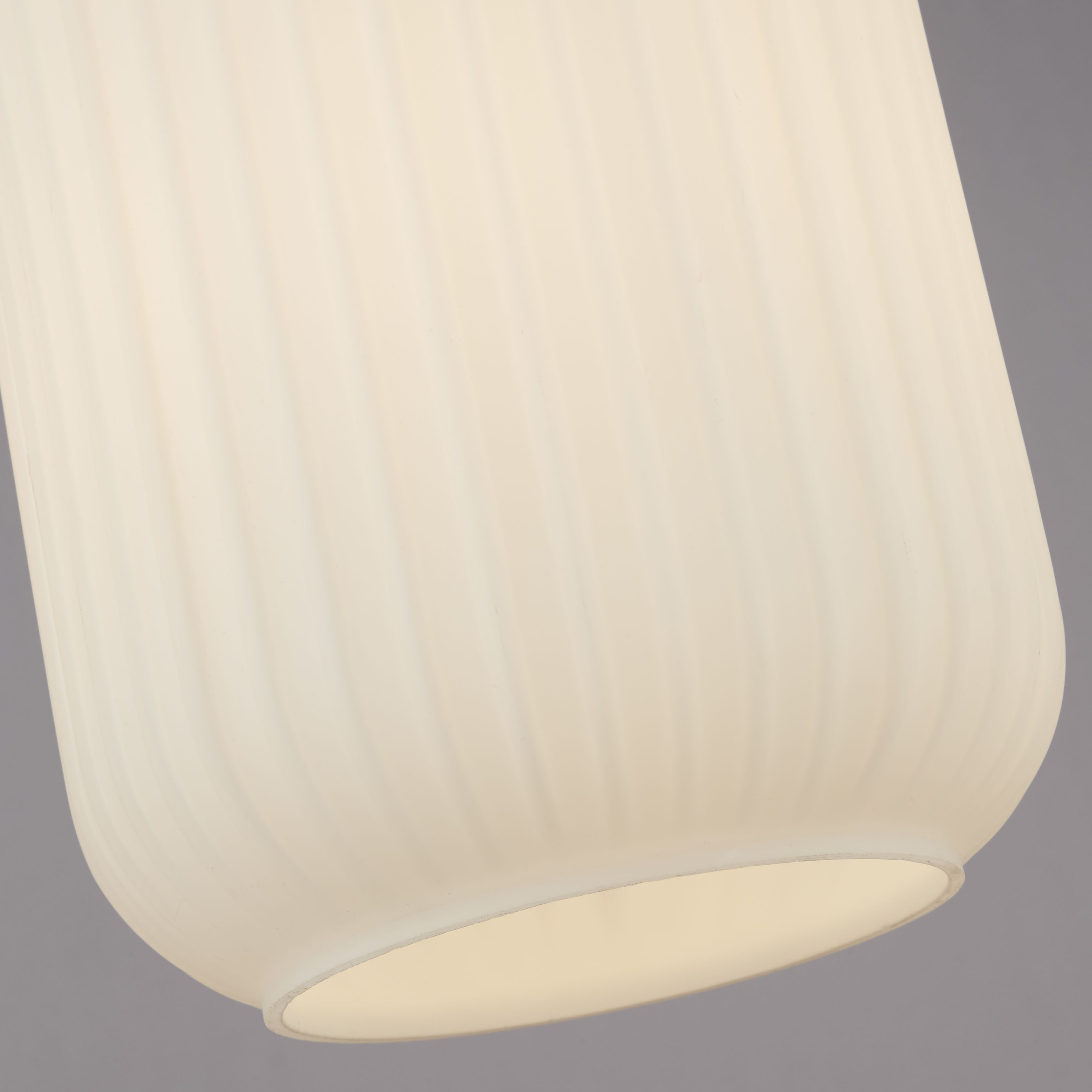 Close up of the base of the Searchlight Pearl pendant shade, showing the frosted ribbed glass texture and recessed opening