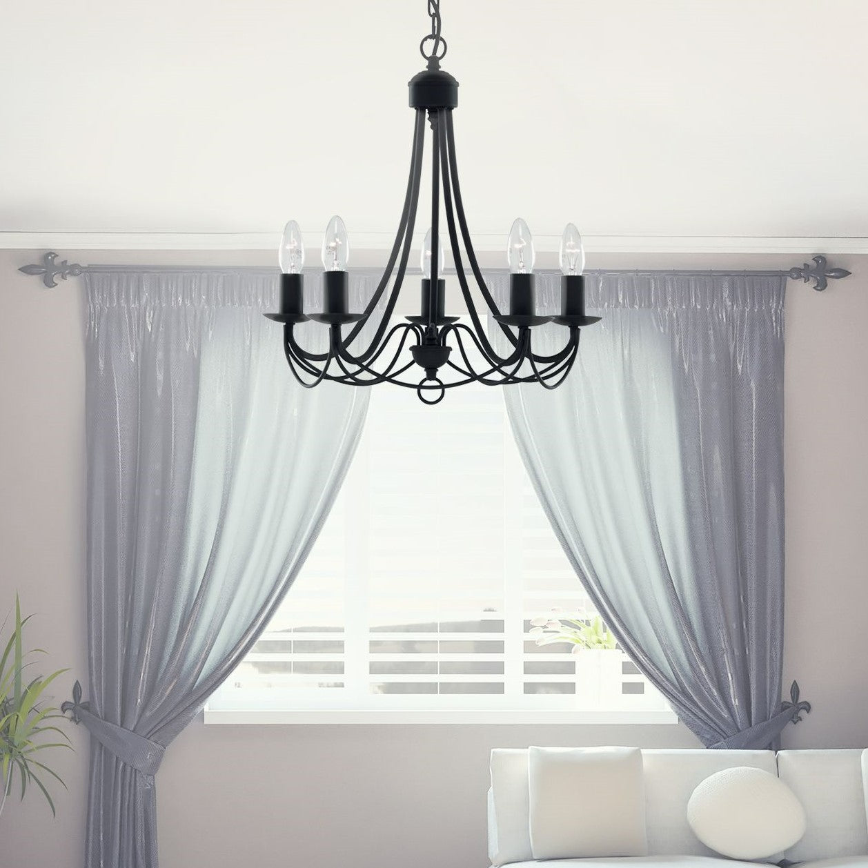 Searchlight Marsh Matt Black 5 Light Multi-arm Fitting, Birdcage Design
