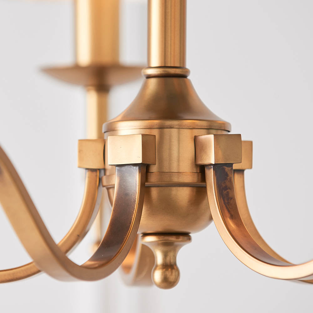 Interiors 1900 Stanford 5 Light Pendant - Antique Brass & Beige Organza Shades