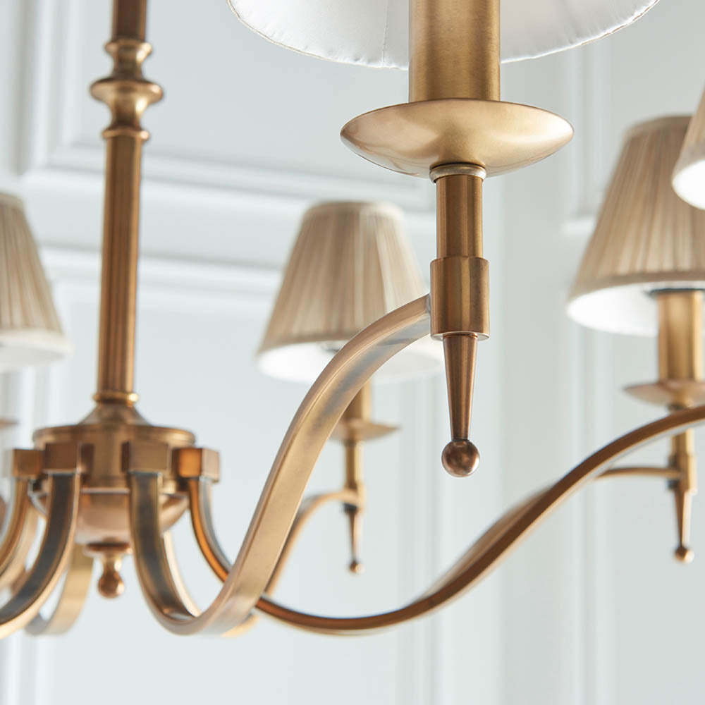 Interiors 1900 Stanford 8 Light Pendant - Antique Brass & Beige Organza Shades