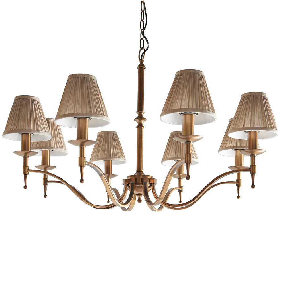 Interiors 1900 Stanford 8 Light Pendant - Antique Brass & Beige Organza Shades