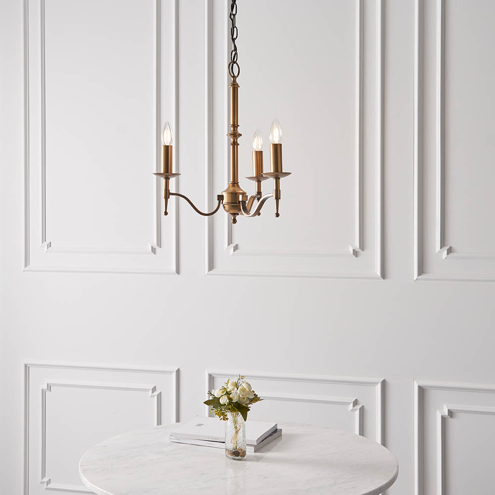 Interiors 1900 Stanford 3 Light Pendant - Antique Brass