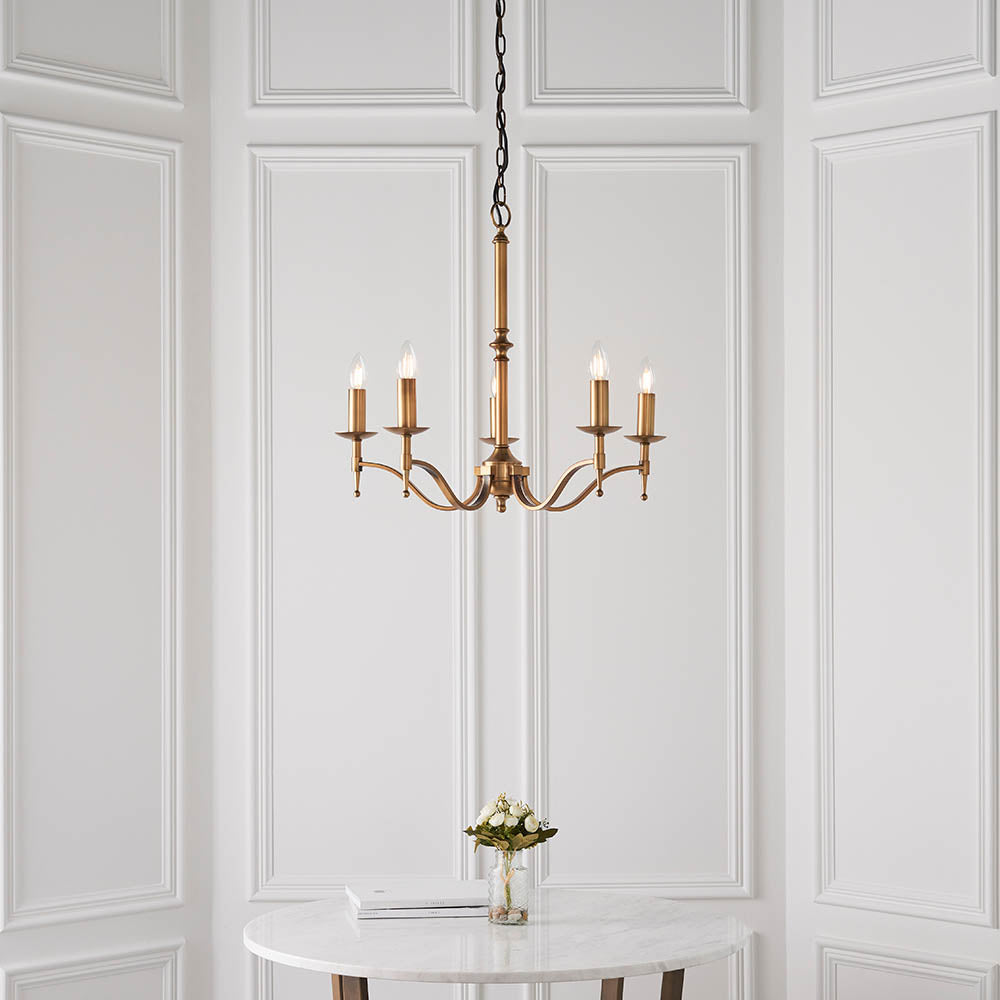 Interiors 1900 Stanford 5 Light Pendant - Antique Brass