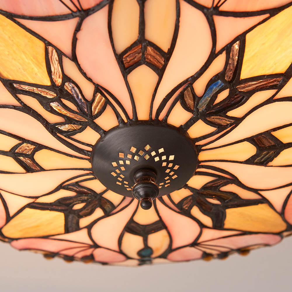 Interiors 1900 Ashton Large 2 Light Flush Fitting - Tiffany Glass