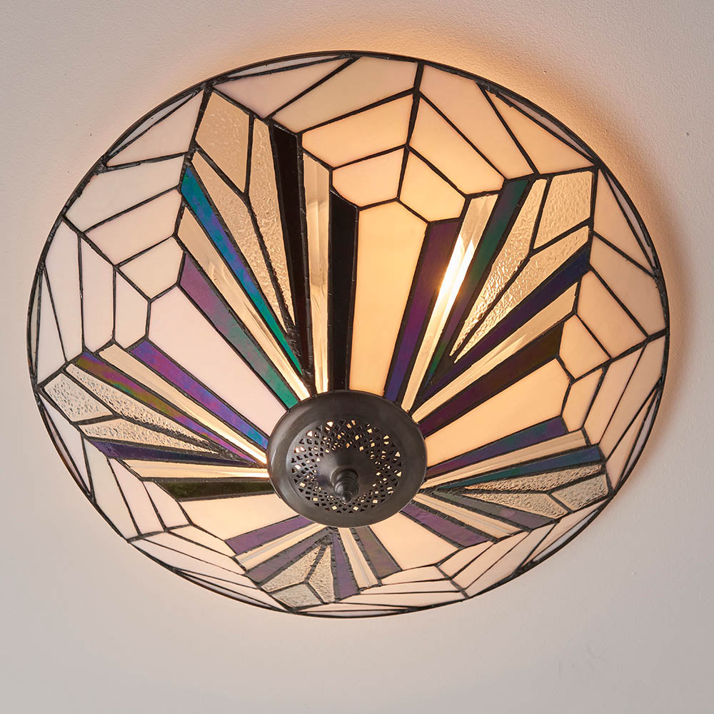 Interiors 1900 Astoria Large 2 Light Flush Fitting - Tiffany Glass