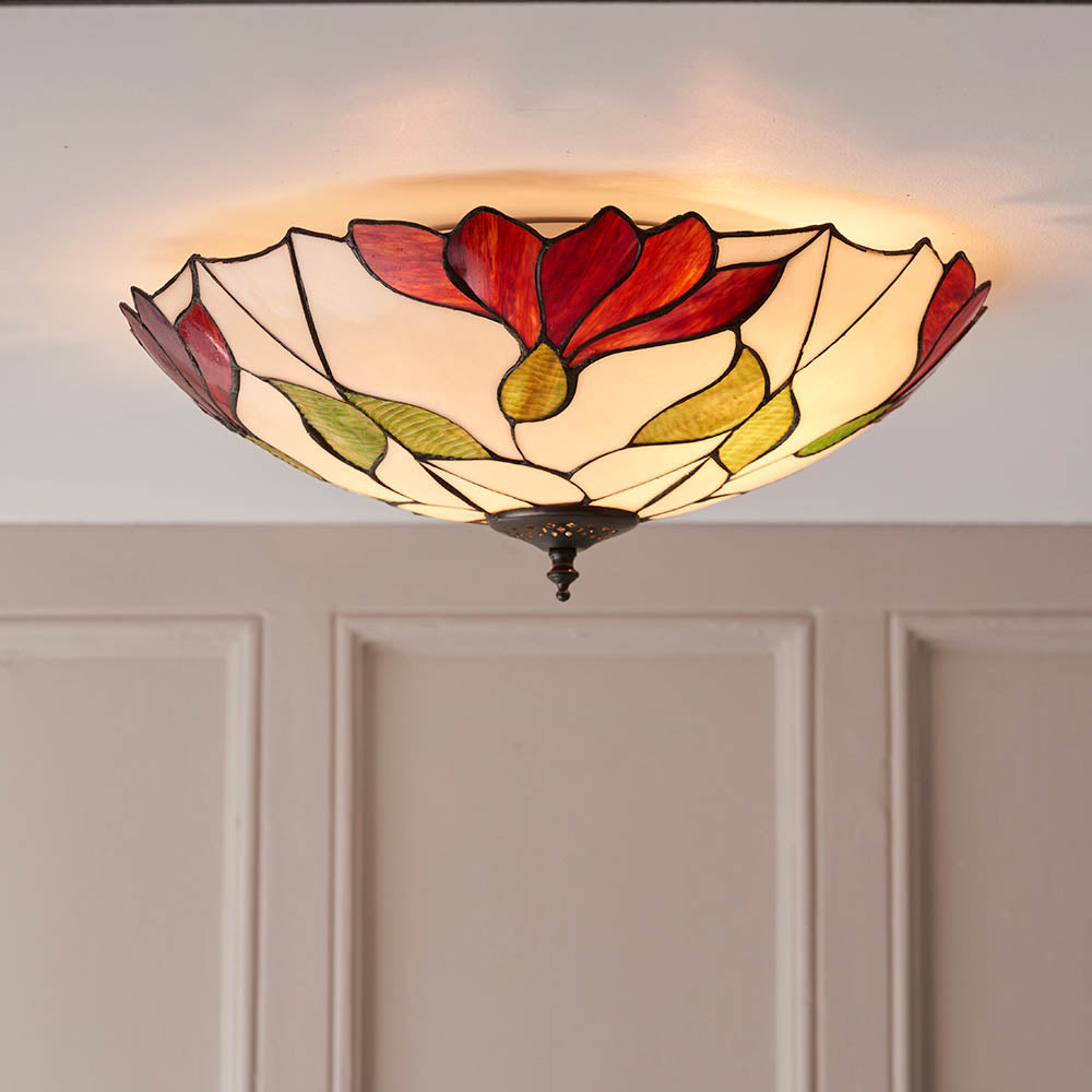 Interiors 1900 Botanica Large 2 Light Flush Fitting - Tiffany Glass