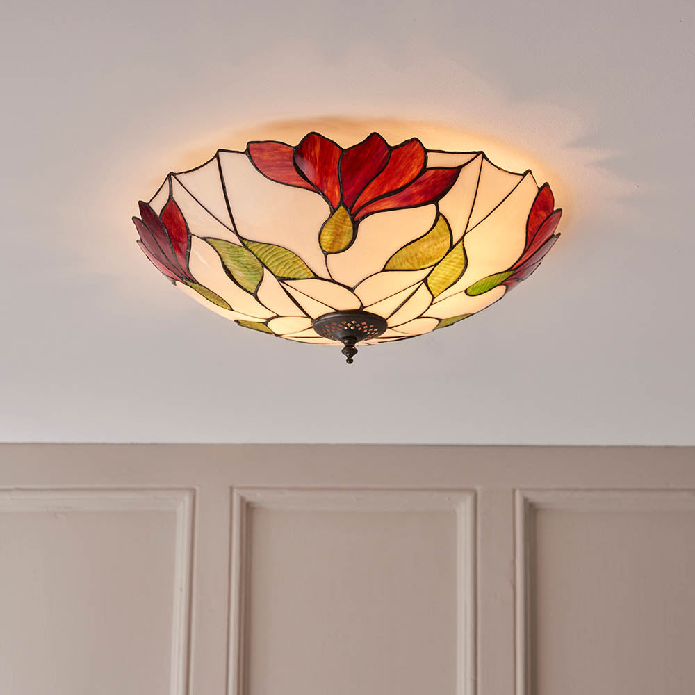 Interiors 1900 Botanica Large 2 Light Flush Fitting - Tiffany Glass